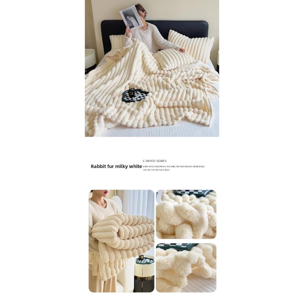 Sametová deka z králičí srsti, flanelová deka, zesílená deka z korálového sametu, deka na zdřímnutí v kanceláři, deka pod klimatizaci v lehkém luxusním stylu