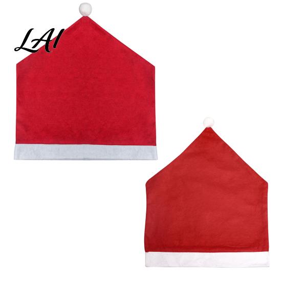 Washable Fabric Chair Covers Christmas Cover Red Santa Hat Dining Slipcover Holiday Elastic Non-woven Protectors Back Cover with Pom for Xmas