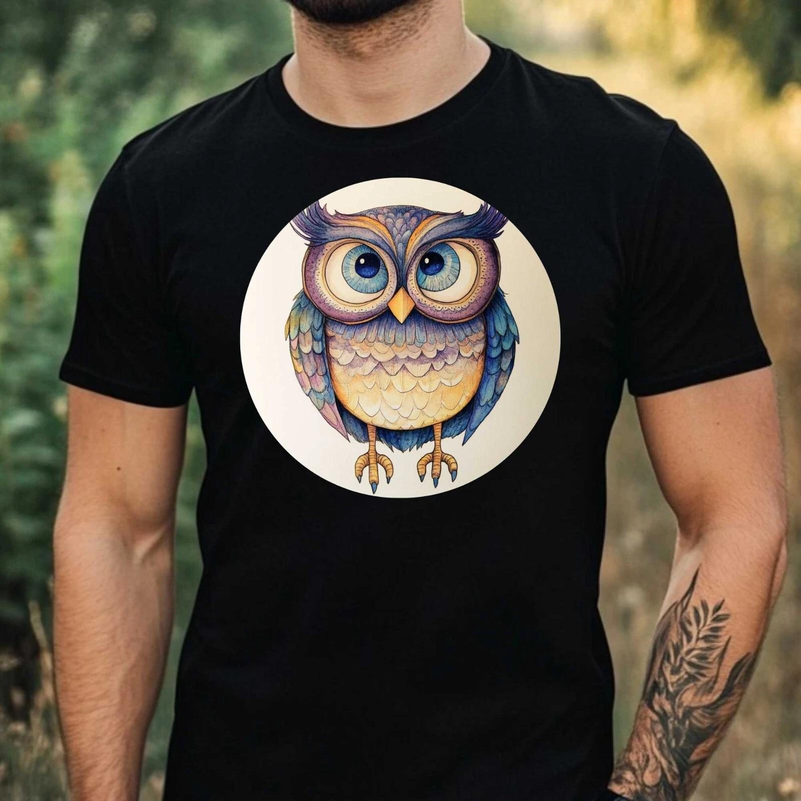 T-Shirt Herren Wunderliche Eule Motiv Baumwolle Größe XS bis 5XL XXXXL