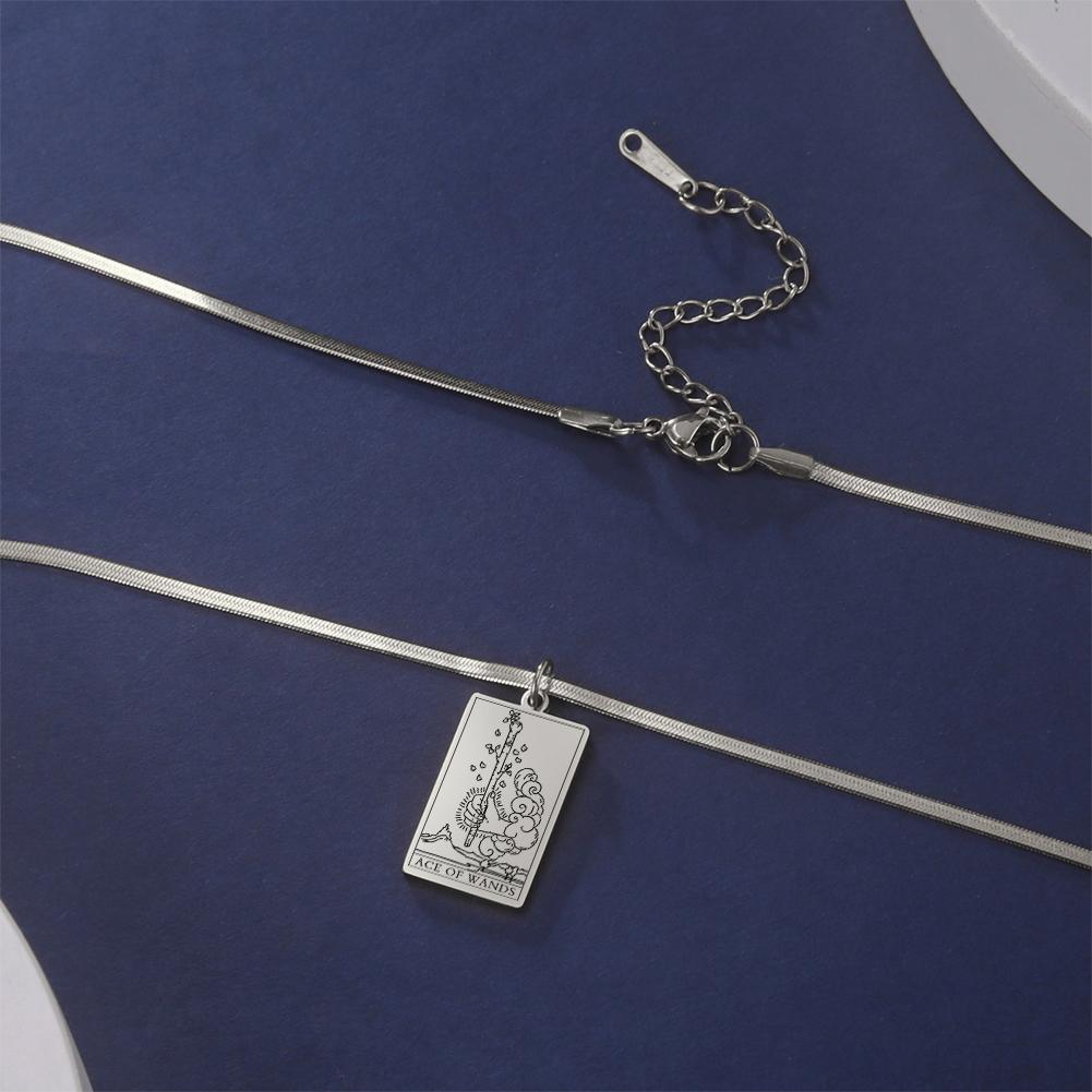 Tarot Cards Necklace for Women Stainless Steel Snake Chain Suit of Swords Traditional Tarot Art Minor Arcana Amulet Jewelry
