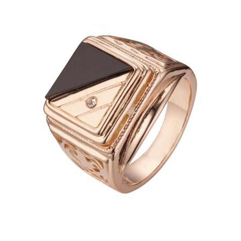 Men Large Size 585 Rose Gold Half Black Wedding Party Ring