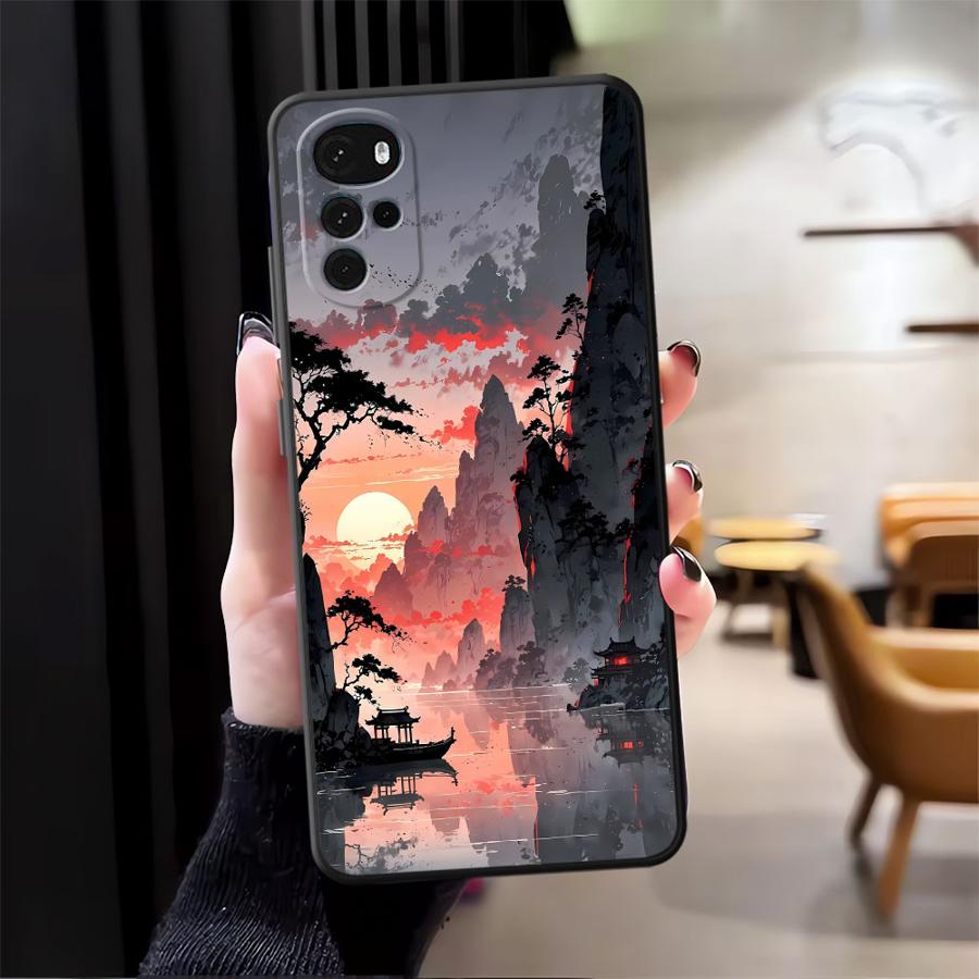 Phone Cover Case for Motorola Moto G71 G51 G73 G53 G30 G60s G32 G52 G50 Edge 20 Pro 30 Lite G22 Edge40 Ink Art Print Japanese