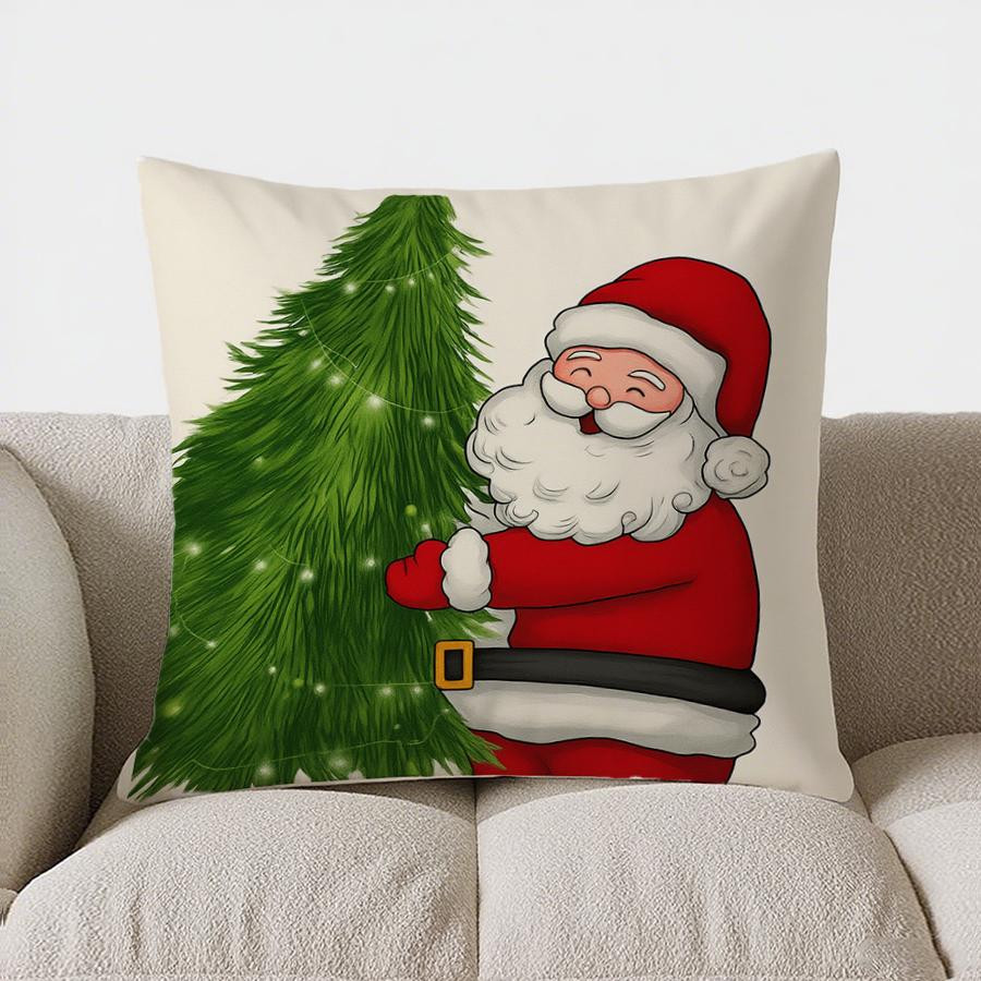 Home Decor Snowman With Wreath Christmas Decor Pillow Pattern Cushion Cover Suitable For Sofa Bedroom Car Pillow Cover