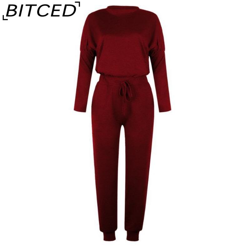 BITCED Spring and Autumn Women's Loose Solid Colour Long Sleeve Long Pants Casual Suit