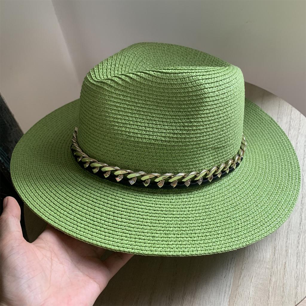 European and American hip hop black hat acrylic chain jazz straw hat children's street shot fashion sunshade panama top hat