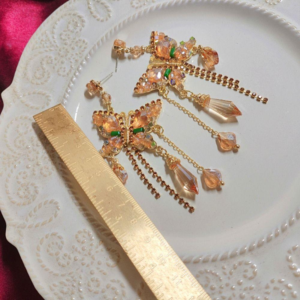 Exaggerated Crystal Stud Earrings Pendant Vintage Long Earrings  Party