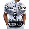 Trendy short-sleeve polo with zipper, chain print casual top.