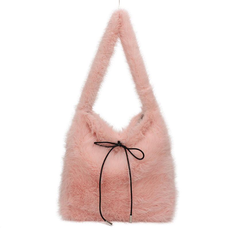 Plush Shoulder Bag Women's Large-capacity New Autumn and Winter Solid Color Texture Casual Simple Plush Bag Underarm Bag
