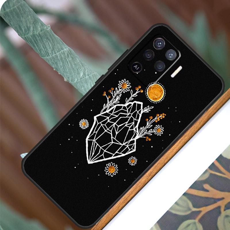Sun Moon Flowers For OPPO A17 A16 A15 A79 A58 A78 A98 A74 A94 A77 A5 A9 A96 A76 A52 A72 A53S A54S A57S Case