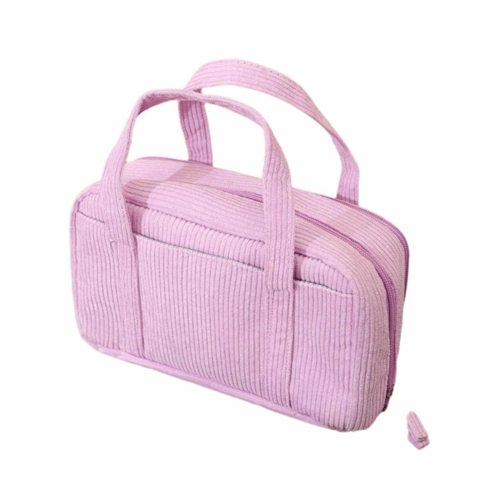 Corduroy Material Pencil Box Large Capacity Minimalist Design Storage Bag Portable Solid Color Stationery Organizer