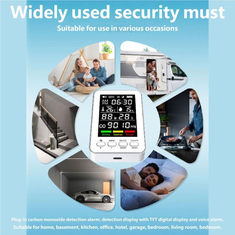 Intelligent Harmful Gas Alarm With Temperature Moisture Display Clock And Magnetic Back For Indoor Use