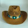 Men Western Cowboy Straw Hat Women Fashion Large Brim Red Straw Hat Party Outdoor Summer Cowgirl Sun Jazz Hat Sombrero Vaquero