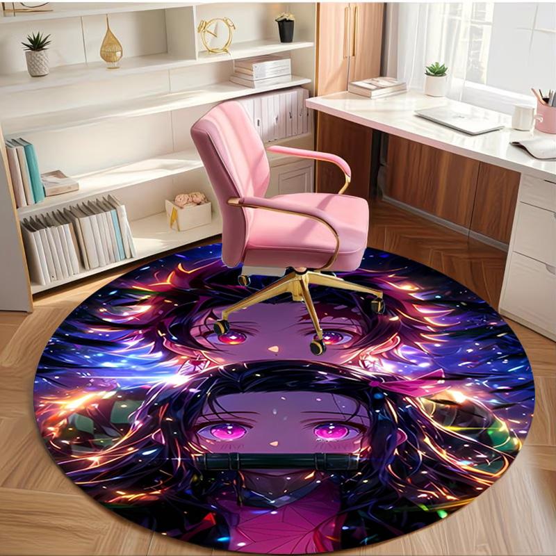 Demon Slayer Print Round Rug, Washable Floor Carpet, For Entryway Dorm Laundry Room Office Study, Home Decor Birthday Christmas Gift