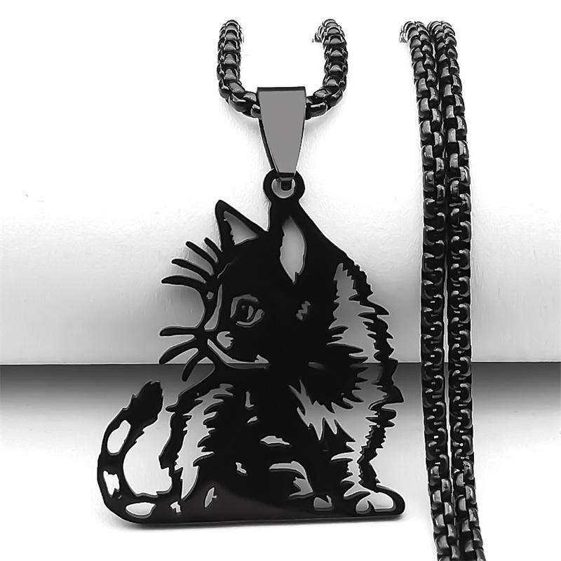 Siamesisches Kätzchen Katzen Anhänger Halskette Für Frauen Männer Edelstahl Gold Silber Farbe Hohl Kätzchen Tierliebhaber Kette Schmuck