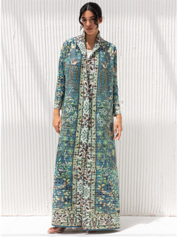 Miyake Pleats Women's High-End Printed Trench Coat Cardigan Muslim Robe