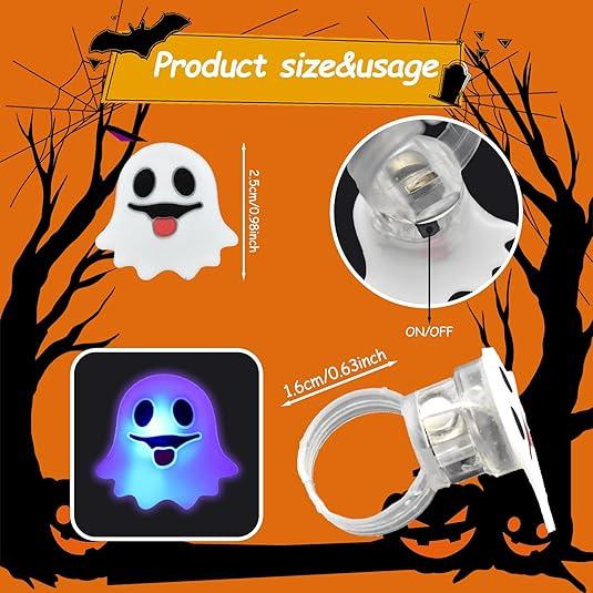 50 Stück LED-Leuchtringe Halloween-Party Leuchtende Ringe mit Hexen-, Kürbis- und Geisterdesigns Lustiges Geschenk für Kinder und Süßigkeitentüten-Füller