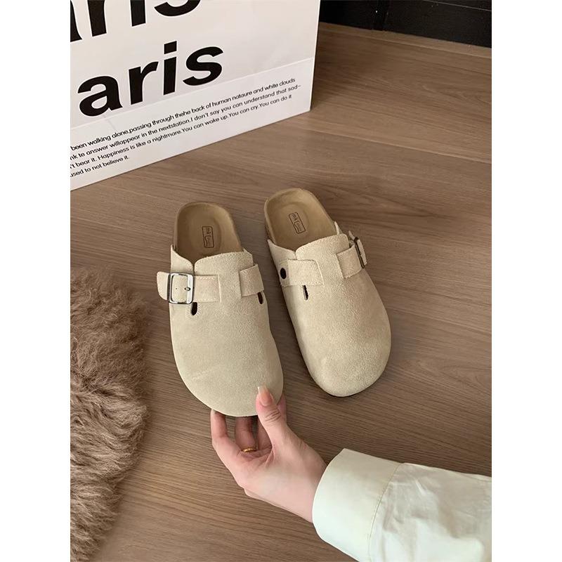 Sanxi leather new bag head Boken platform slippers women's half drag cork sole single shoes