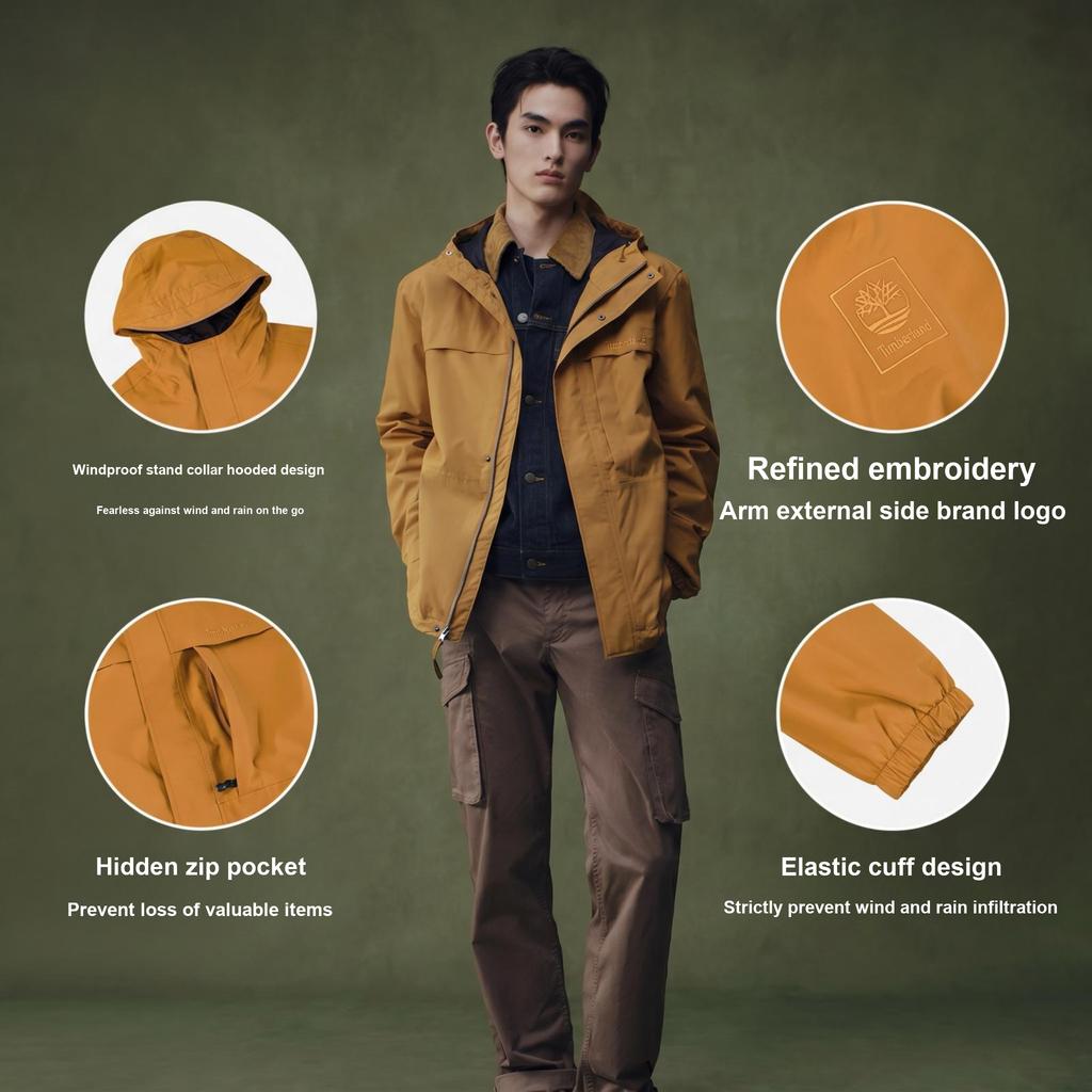 Timberland Af Wr Benton Shell Sportlich Lässig Einfarbige Kapuzenjacke Gewebte Herrenjacken Weizen A695W-P47