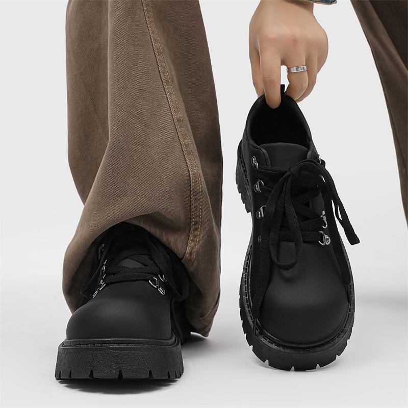 Men's Shoes New Carbon Black Mickey Derby Shoes Niche Original Tooling Thick Sole Heightening Big Head Casual Leather Shoes