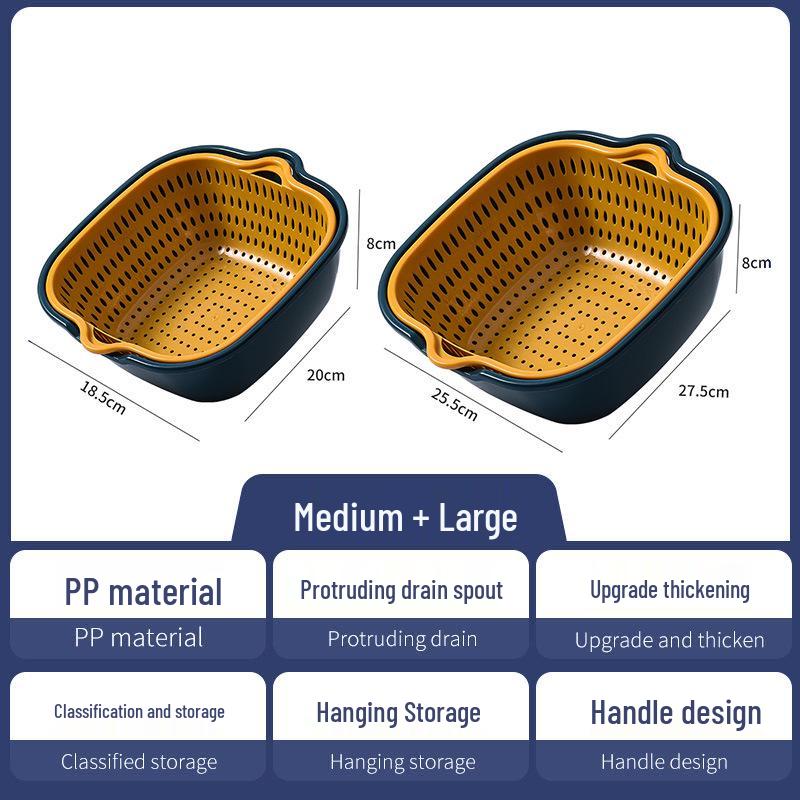 Dual-Layer Vegetable Washing and Drain Basket: Kitchen & Living Room Fruit and Vegetable Colander.