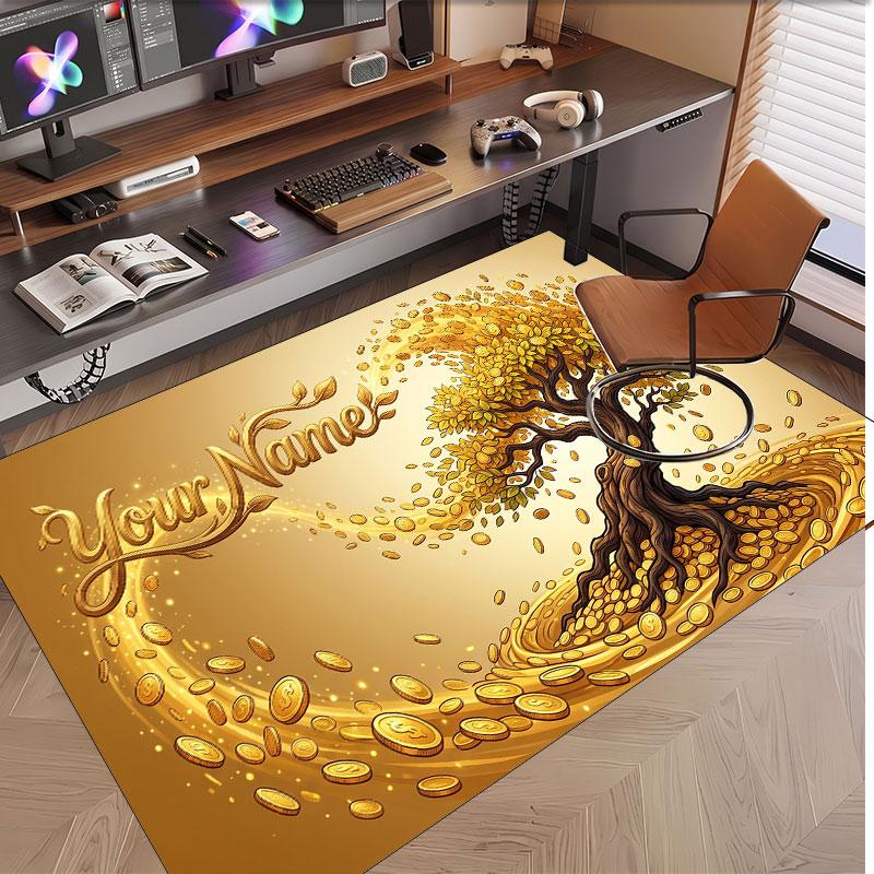 Tree of Life Theme Soft Crystal Velvet Rug Custom Name & Text Print Non Slip Floor Rug for Bedroom Living Room
