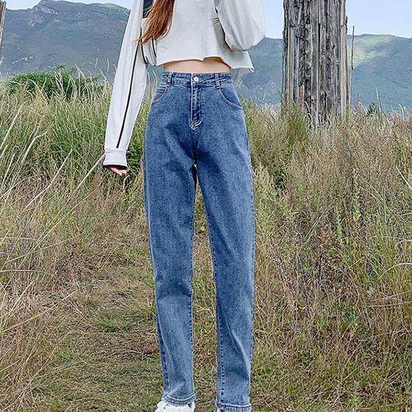 Dámské jarní a letní dlouhé džíny s vysokým pasem, volného střihu, jednobarevné, rovné, harémové, zkrácené
