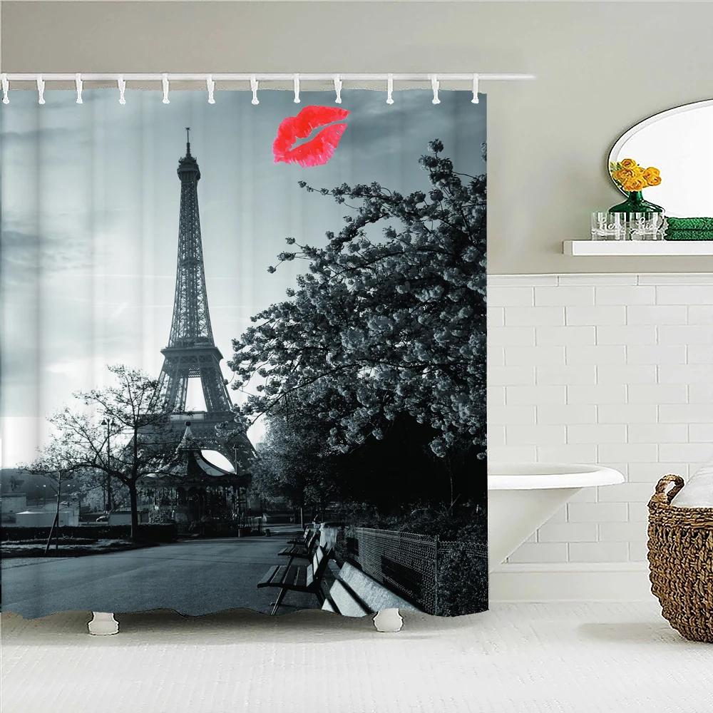 3D print Paris Tower Bathroom Shower Curtains Waterproof Polyester Fabric With Hooks 240X180cm Bath Screen Home Decor Curtain