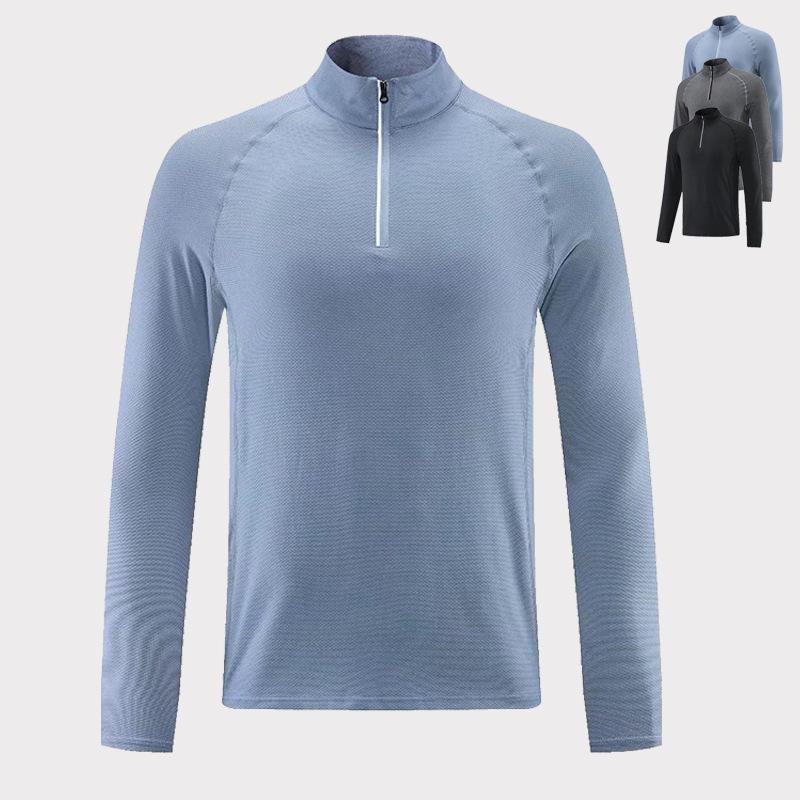 Men's Half-Zip Breathable Sweat-Absorbing Long Sleeve Sports T-Shirt for Running & Training