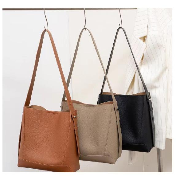 Fashionable and Elegant Simple Genuine Leather Casual Women's Bag 2025 New Trendy Texture Bucket Bag Simple Shoulder Crossbody Bag