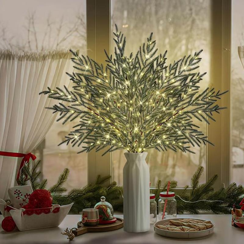 Pre-Lit Pine Stems, Pre Lit Norfolk Pine Stems, Lighted Norfolk Pine Branches, For DIY Wreaths, Vase Fillers
