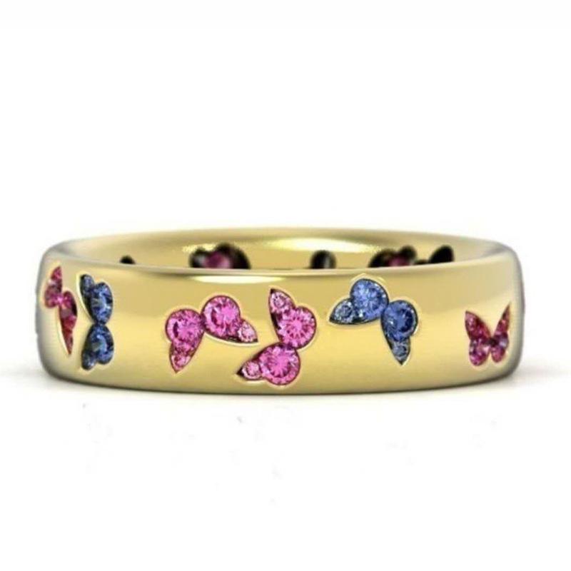 Exquisite ring women's zircon ring multi-color full circle butterfly pattern simple ring jewelry