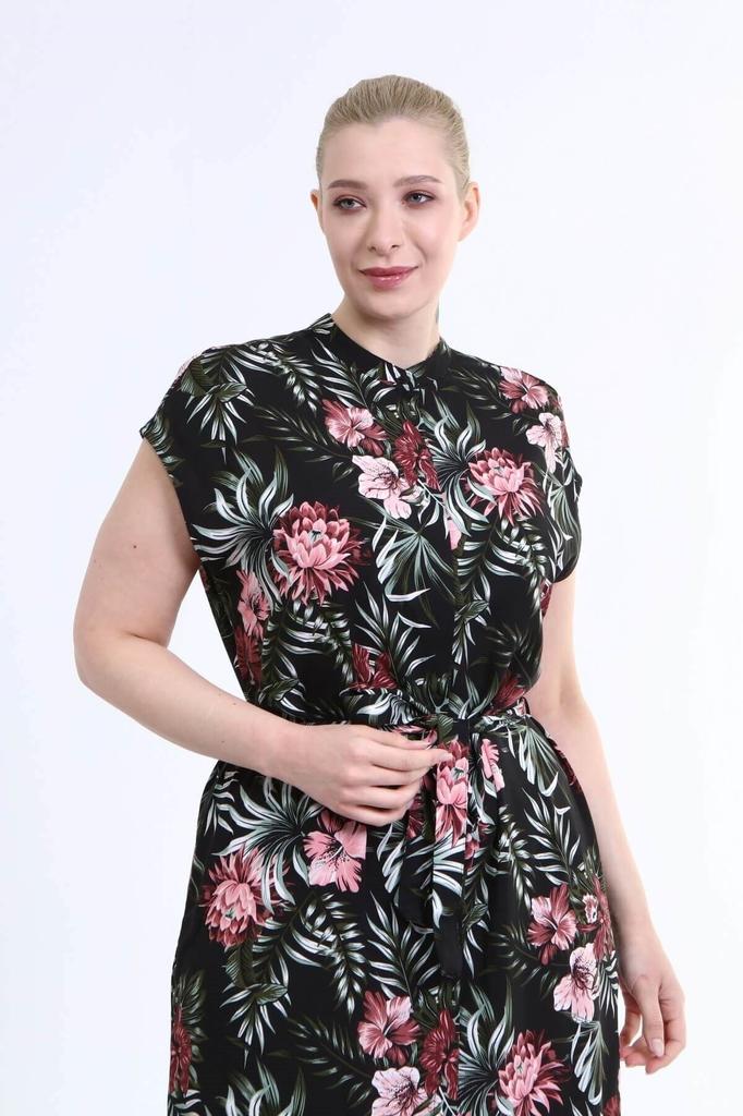 Damen Übergröße Kleid Niedrige Ärmel Hemdkleid