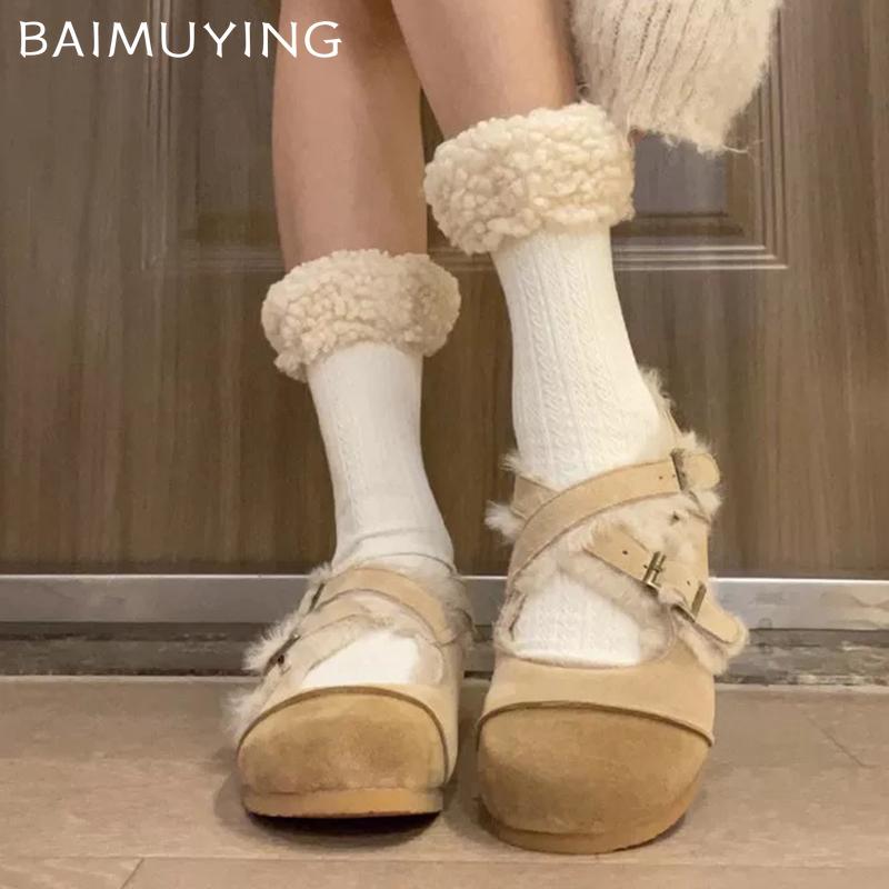 Fur Women Ballet Flats Shoes Suede Designer Casual Loafers Shoes Woman 2025 Trend Elegant Dress Mary Jane Zapatillas De Mujer