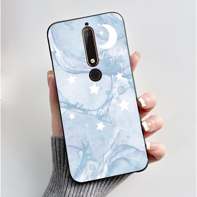 Custodia Per Nokia 6.1 6.1 Plus Custodia Antiurto Estetica Moda Cartone Animato Gatto Carino Nera Gomma Silicone Morbida Cover Bumper Alloggiamento