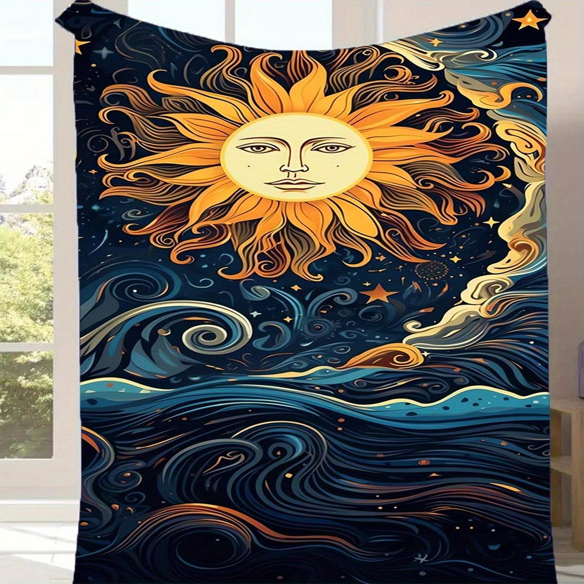 

1 шт. Красивое одеяло с принтом неба и солнца, Мягкое теплое плед-одеяло, Одеяло для дневного сна для дивана, кресла, офиса, кровати, кемпинга, путешествий 130cmx150cm