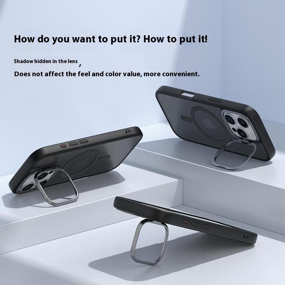 

For iPhone 16 Pro Max Magnetic Case Anti Drop TPU+PC Phone Cover with Lens Frame Kickstand Pink