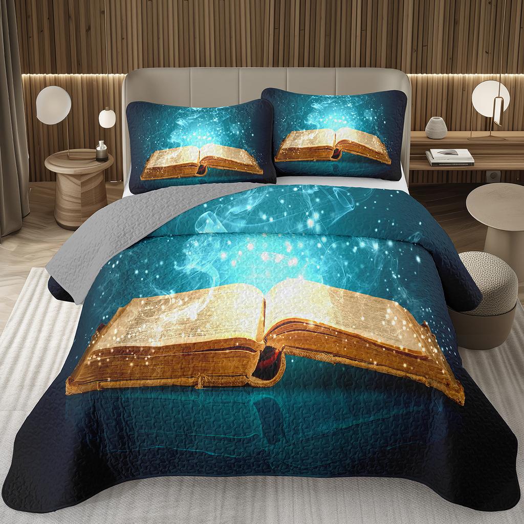 Magic Book Bedspreads Retro Books Quilted Coverlet Full Queen Bedding Set for Girls Youth Teens Child Soft Reversible Quilt Set