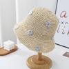 Fashion Flower Straw Hat for Women Summer Solid Color Wide Brim Sun Visors Breathable Bucket Cap Girls Travel Outdoor Basin Hat