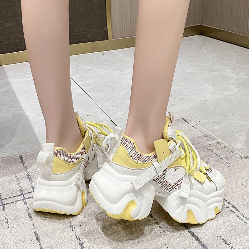 Fashion Women Platform Breathable Leather Shoes New Autumn Chunky Sneakers 7CM Wedge Hidden Heels Leisure Sports Casual Dad Shoes Woman