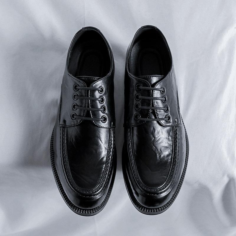 

Мужская обувь весна и осень новые мужские повседневные туфли корейской версии модные трендовые туфли на шнуровке дышащие кожаные туфли мужские 9122-R 44 чёрный