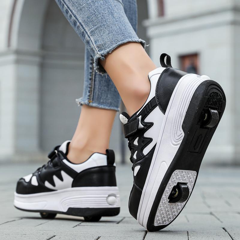 Pantofi Deformați pentru Copii/Adolescenți, Băieți și Fete, Patine cu Rotile cu Două Rânduri cu Dublu Scop, Patine cu Rotile cu Două Rânduri