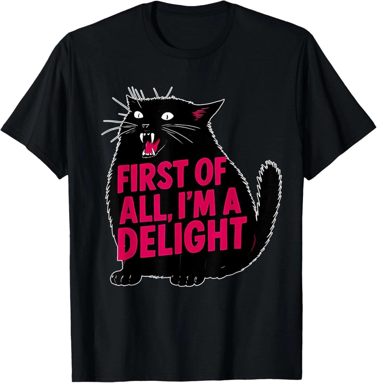 First of All I m a Delight Roaring Black cat T-Shirt S