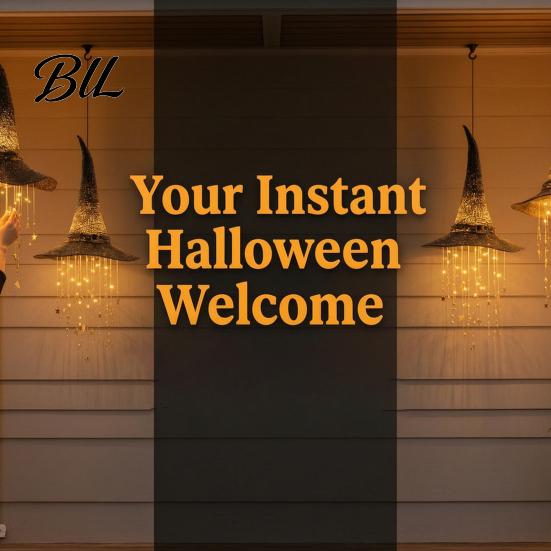 Terrassen-Hängedekorationen Beleuchteter Hexenhut Halloween-Deko, LED-leuchtender Zauberer mit funkelndem Stern-Quasten-Girlande, Innen-Außen-Veranda-Decke