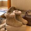 Boken boots women's 2026 winter round toe retro furry short boots flat cotton shoes warm furry snow boots