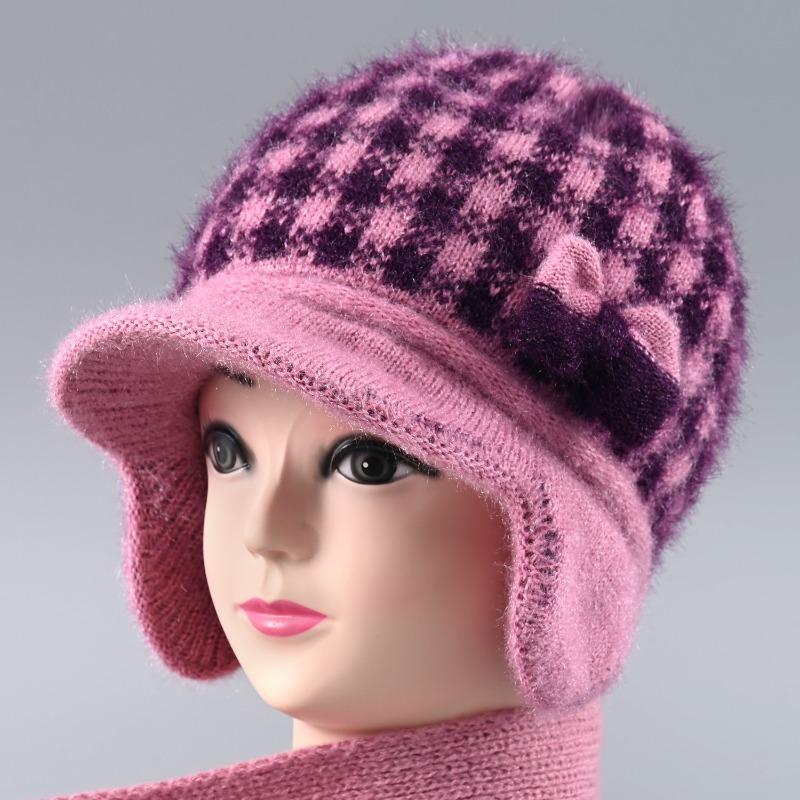 Winter Hat Women's Warm Hat Rabbit Hair Ear Protector Plush Thick Knitted Wool Hat
