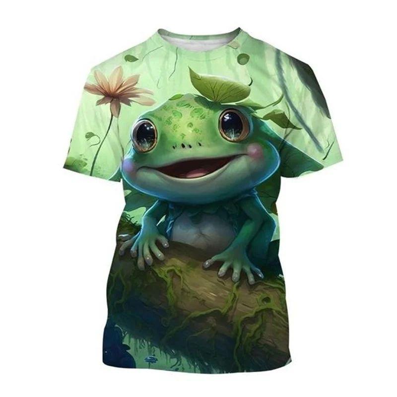 Summer Men 3d Printed Cute Animal Funny Frog Pattern T-Shirt Fashion O Collar Short Sleeve Loose Fun Plus Size Comfortable Top