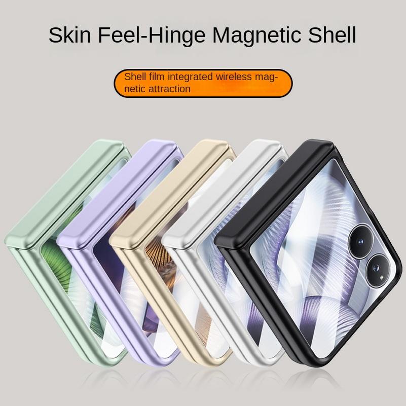 High-end Built-in Magnetic Ring with Tempered Glass Film Phone Case for Xiaomi Mix Flip 2 Spring Hinge Camera Protection Cover