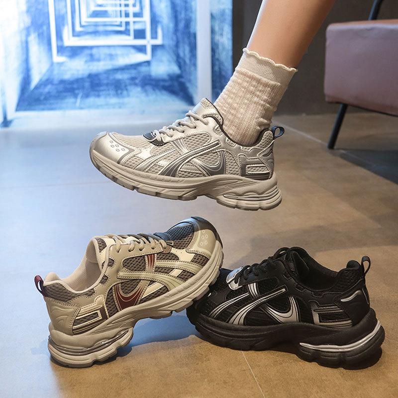 Leather platform dad shoes women's shoes 2025 autumn new mesh casual shoes women's lightweight sports running shoes