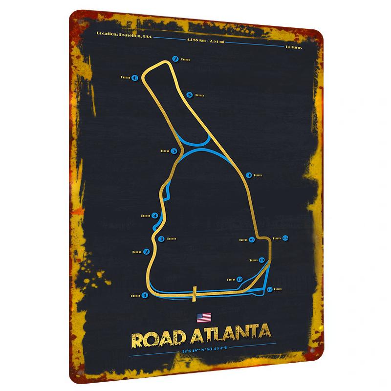 

Road Atlanta Circuit Map Metal Wall Art Racing Track Decor for Home Garage Office Gift 20x30cm（7.8x11.8inch）