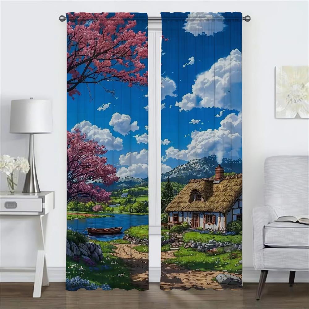 Summer Road Anti-mosquito Curtains for Living Room Partition Halloween Decoration Window Curtain Home Interior Curtains 2 Pieces